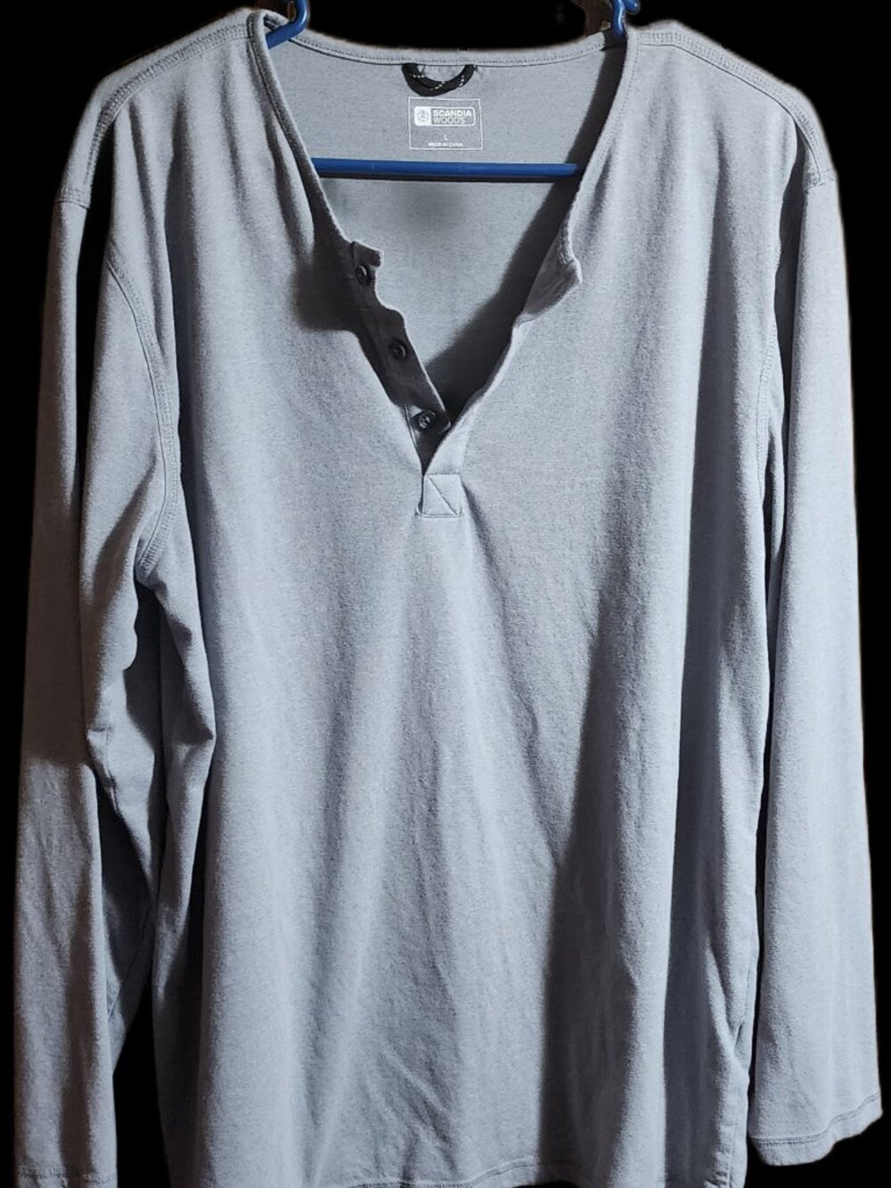 Scandia Woods Men's Long Sleeve Henley Shirt Gray Size Large